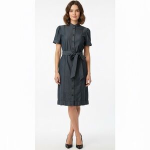 Magaschoni Teal Denim Shirt Dress Belted Button Front Stretch Size S/M